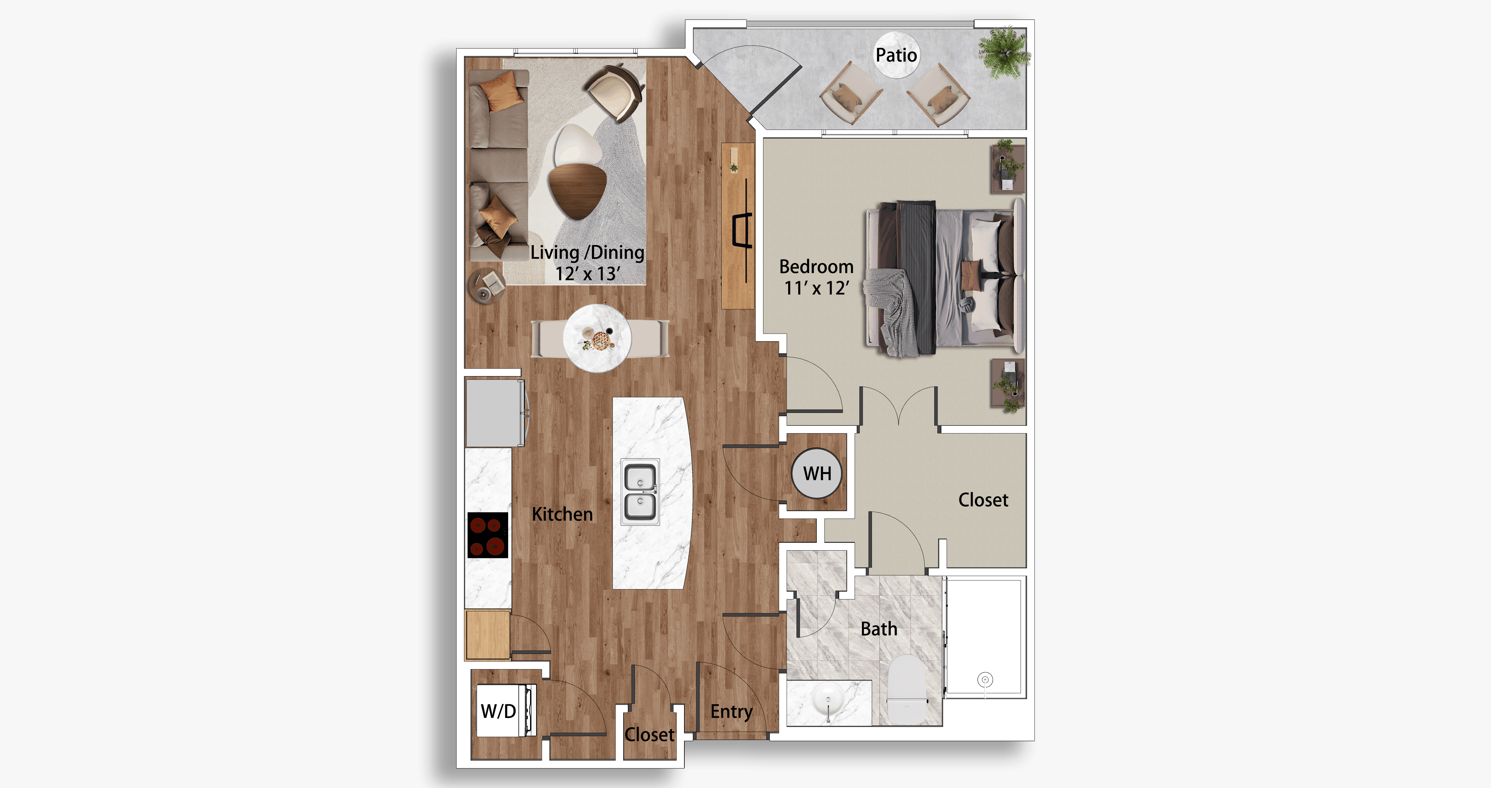 Floor plan for 2 beds, 2 baths, 1094 sqft